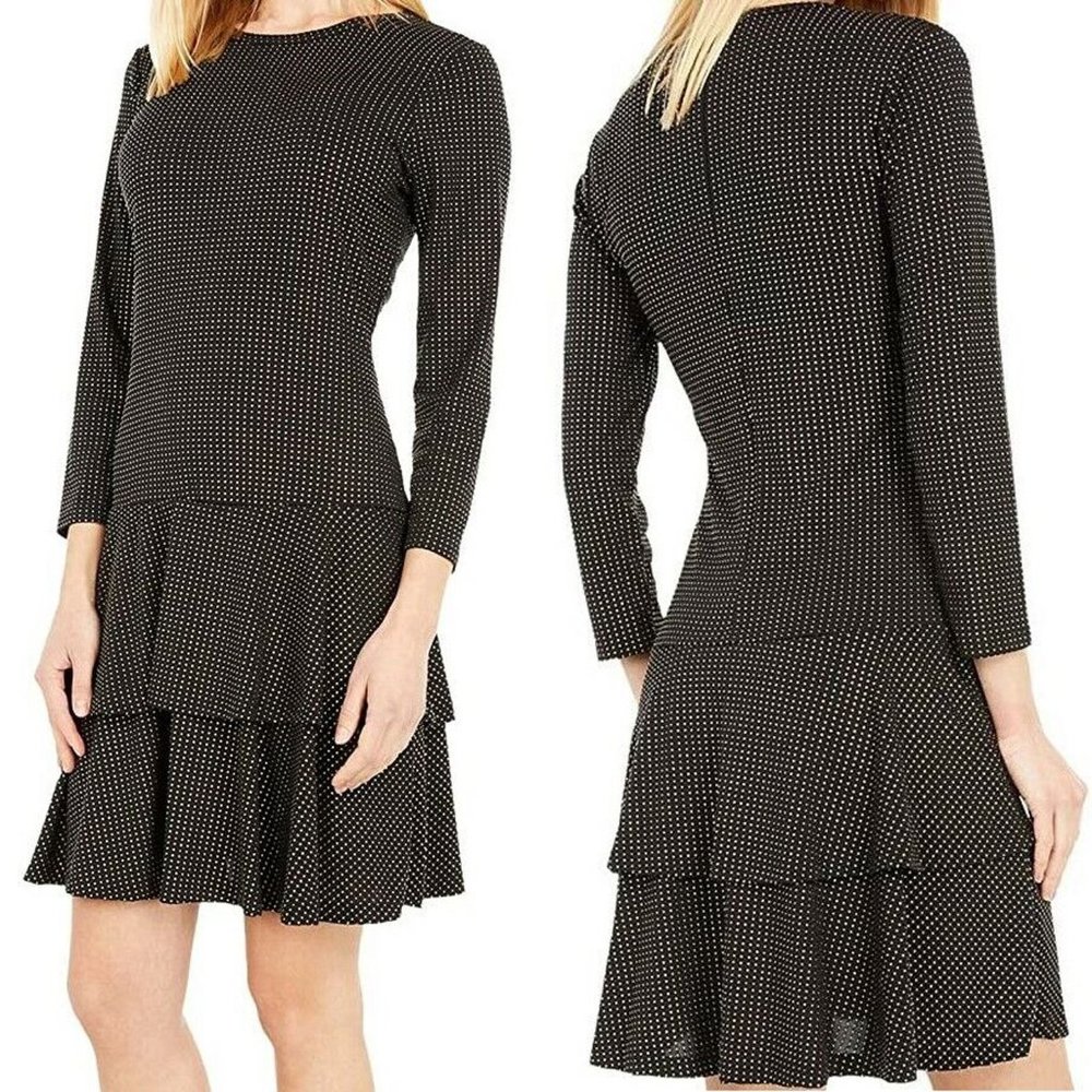 Michael Kors Dress Womens XL Black Gold Dots Double Tier LBD Cocktail